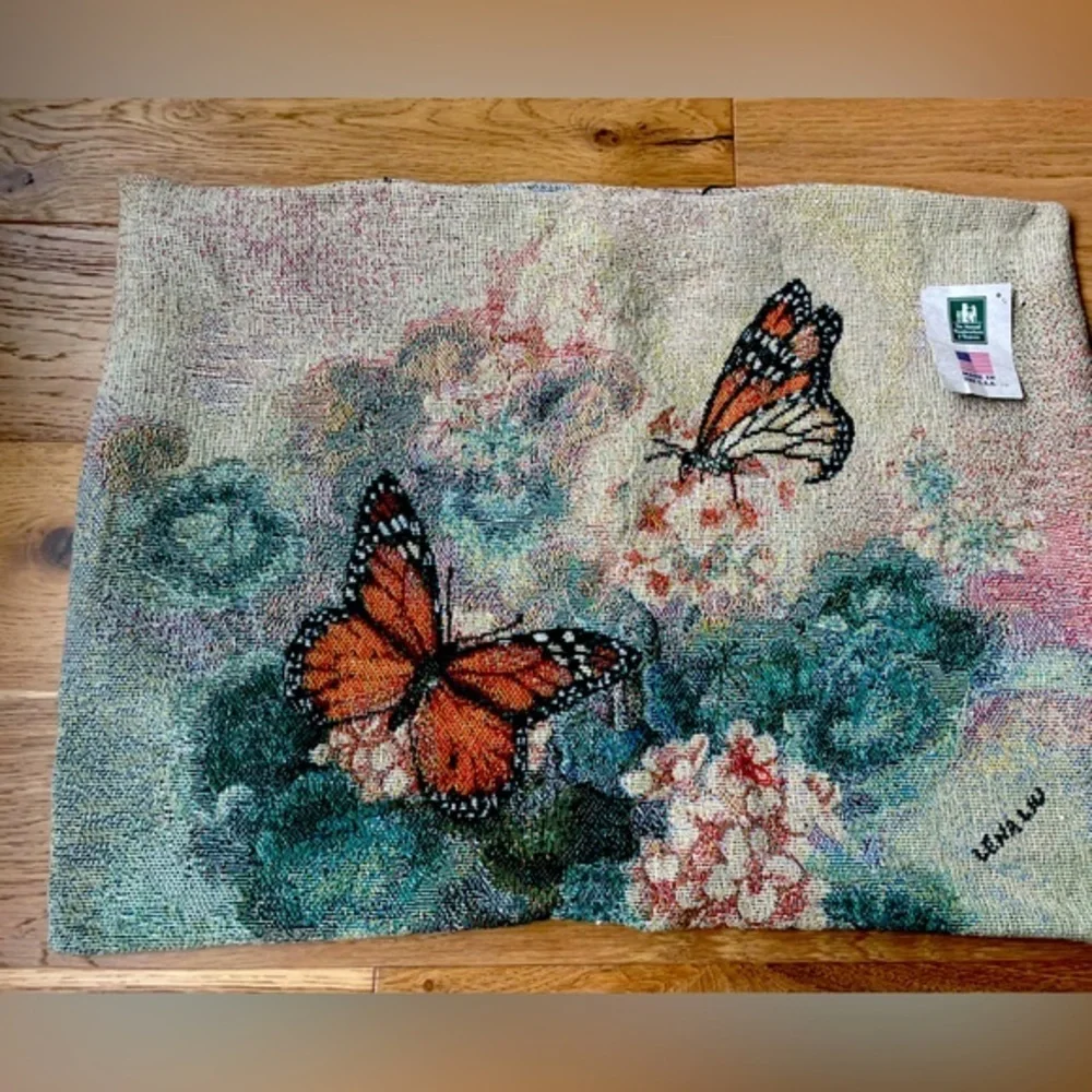 NWT vintage lina lue butterfly tapestry knit pillow cover